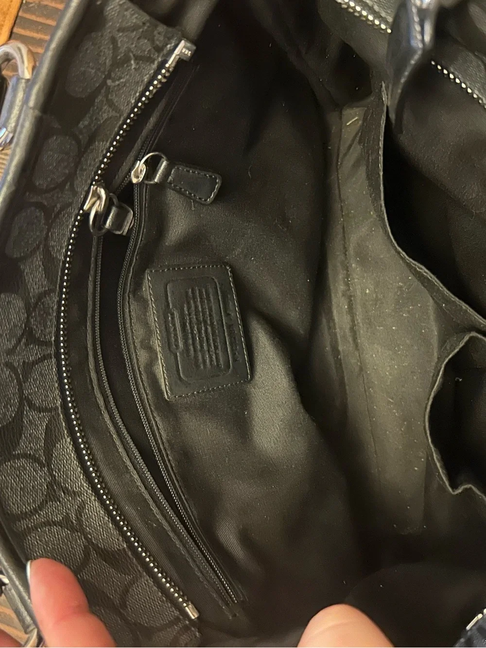 Coach Black Signature Canvas Tote with Leather Trim
